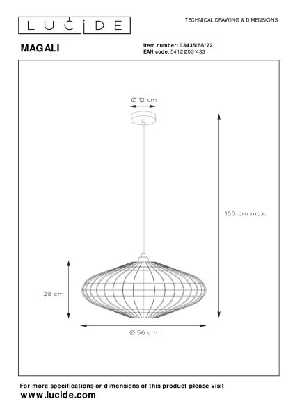 Lucide MAGALI - Lámpara colgante - Ø 56 cm - 1xE27 - Natural - TECHNISCH